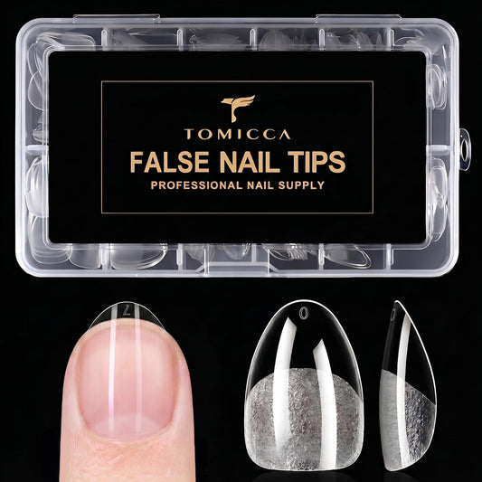 TOMICCA Extra Short Almond Nail Tips 240Pcs Pre-shaped Nail Extension for Gel Tips, 12 Sizes Acrylic Fake Press On Nails for Beginners and Professionals, Home DIY Nail Salon, Wedding
