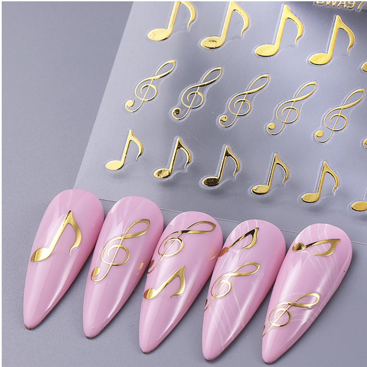 TailaiMei Music Nail Stickers, 3D Gold Black White Design Self-Adhesive Nail Art Decals for DIY Nail Decorations (510)