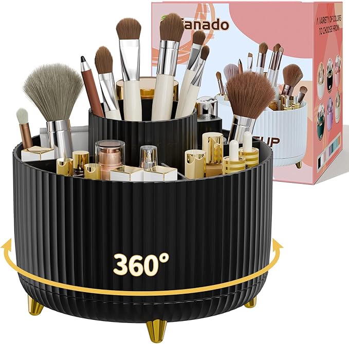 360ÃÂ° Rotate Makeup Brush Holder Organizer, Makeup Organizers Countertop, Makeup organization and Skincare Storage with Gift Box Packing for Vanity, Desktop, Bathroom (Black)