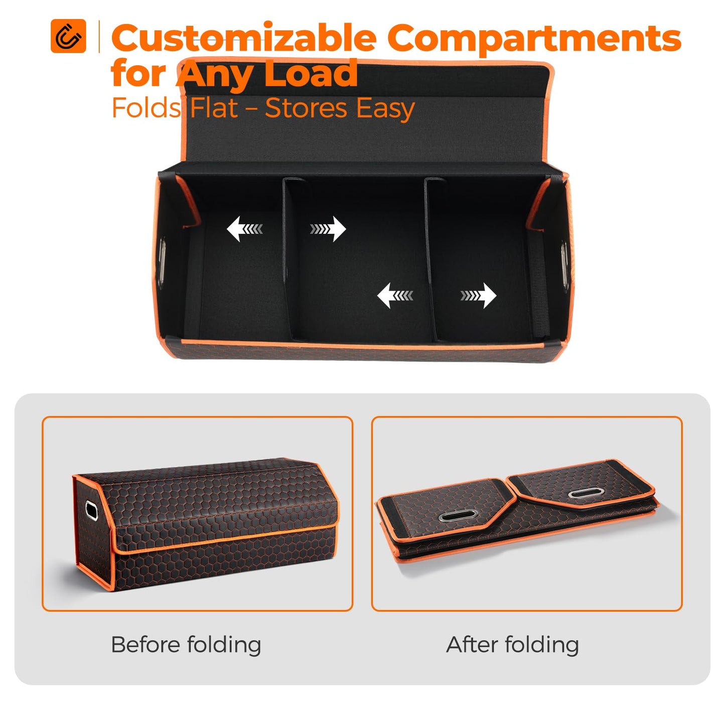 Fyzeoty Car Organizers and Storage - Trunk Organizer for Suv Car,Car Trunk Leather Storage Box,Extra Large,Magnetic Lid,Collapsible and Adjustable