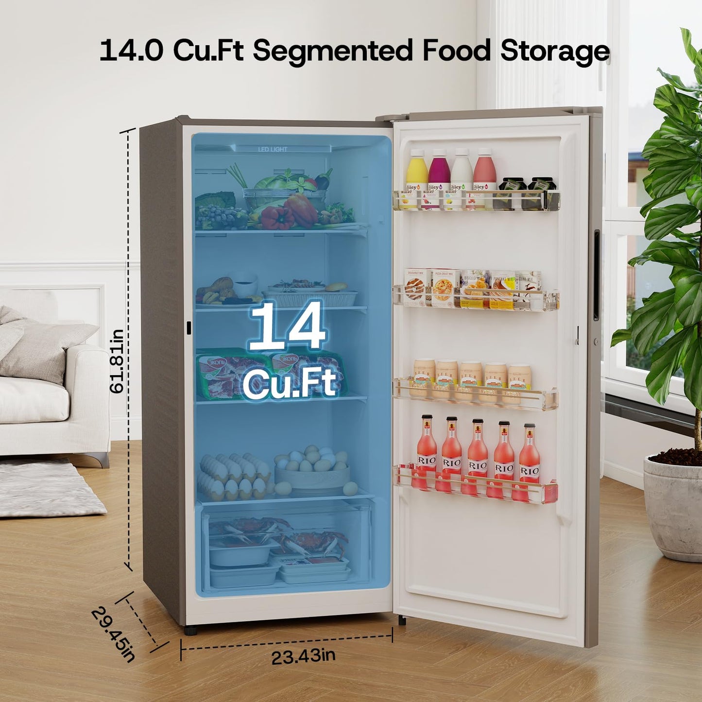 Upstreman 14.0 Cu.Ft. Upright Freezer, Convertible Freezer Fridge with Smart Electronic Control, Frost Free, Energy Star, Quiet Operation, Stand Up Freezer for Homes, Office, Garage-UF14