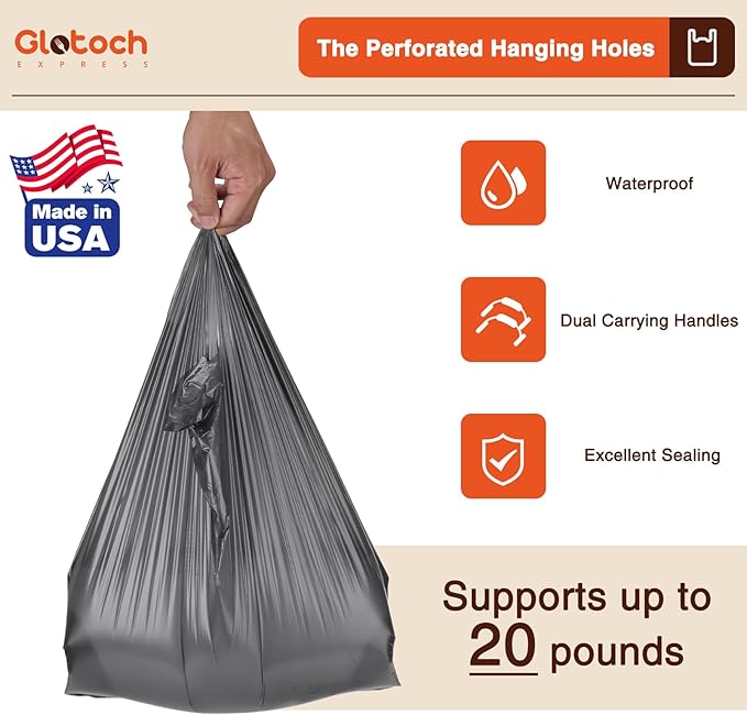 Glotoch 500 Count - Plastic T-shirt Bags Gray, 11.5" x 6.5" x 21" Grocery Bags with Handles for Restaurant, Retail, Grocery Store, Takeout, Convenience Stores, Shopping Bag
