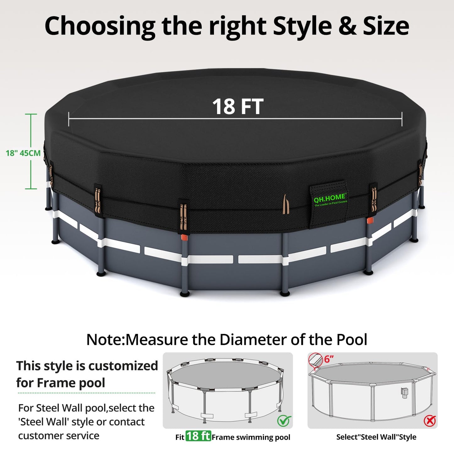 QH.HOME 550D 18ft Pool Cover Round[Upgraded Tear Resistant & Quadruple Windproof] wth Pre-Installed Patented Winch and Rope, Pool Covers for Above Ground Pools-Snug Fit & Waterproof Protection