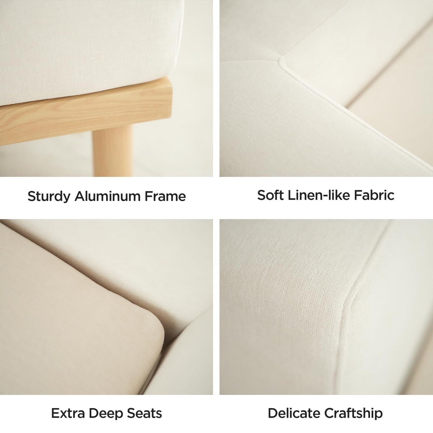 Acanva Minimalist Modular Sectional Sofa for Living Room, Wide & Deep Seat Convertible Furniture Set with Metal Frame and Movable Covers, L-Shaped Couch, Off White