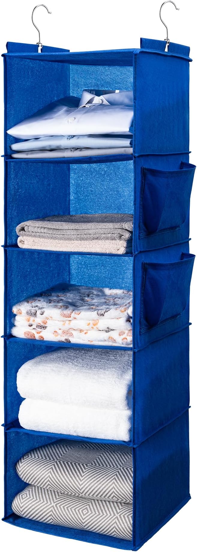 BOOMIBOO Hanging Closet Organize and Shelvesï¼5-Hanging Shelf with 2 Side Pocketsï¼Storage Foldable ï¼Blueï¼