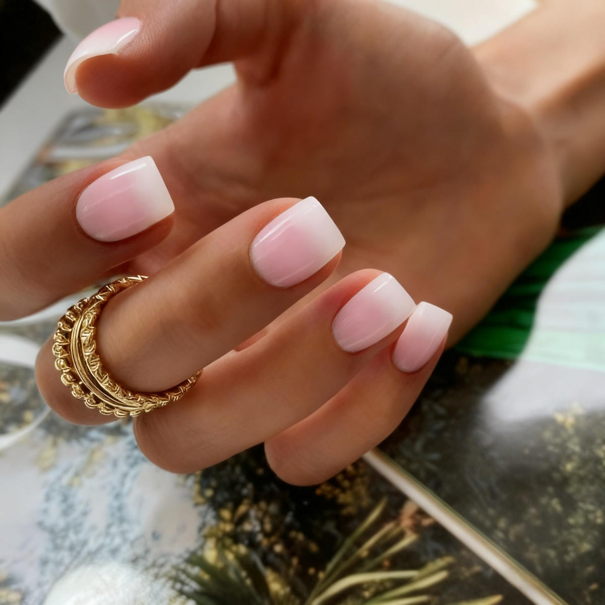 Ombre Pink Press On Nails Short Square,KXAMELIE Gel Nails Press ons with UV Coating,Short Coffin Solid Color Fake Nails,Natural Fit Petite Glue on Nails for Women Girls Daily Wear