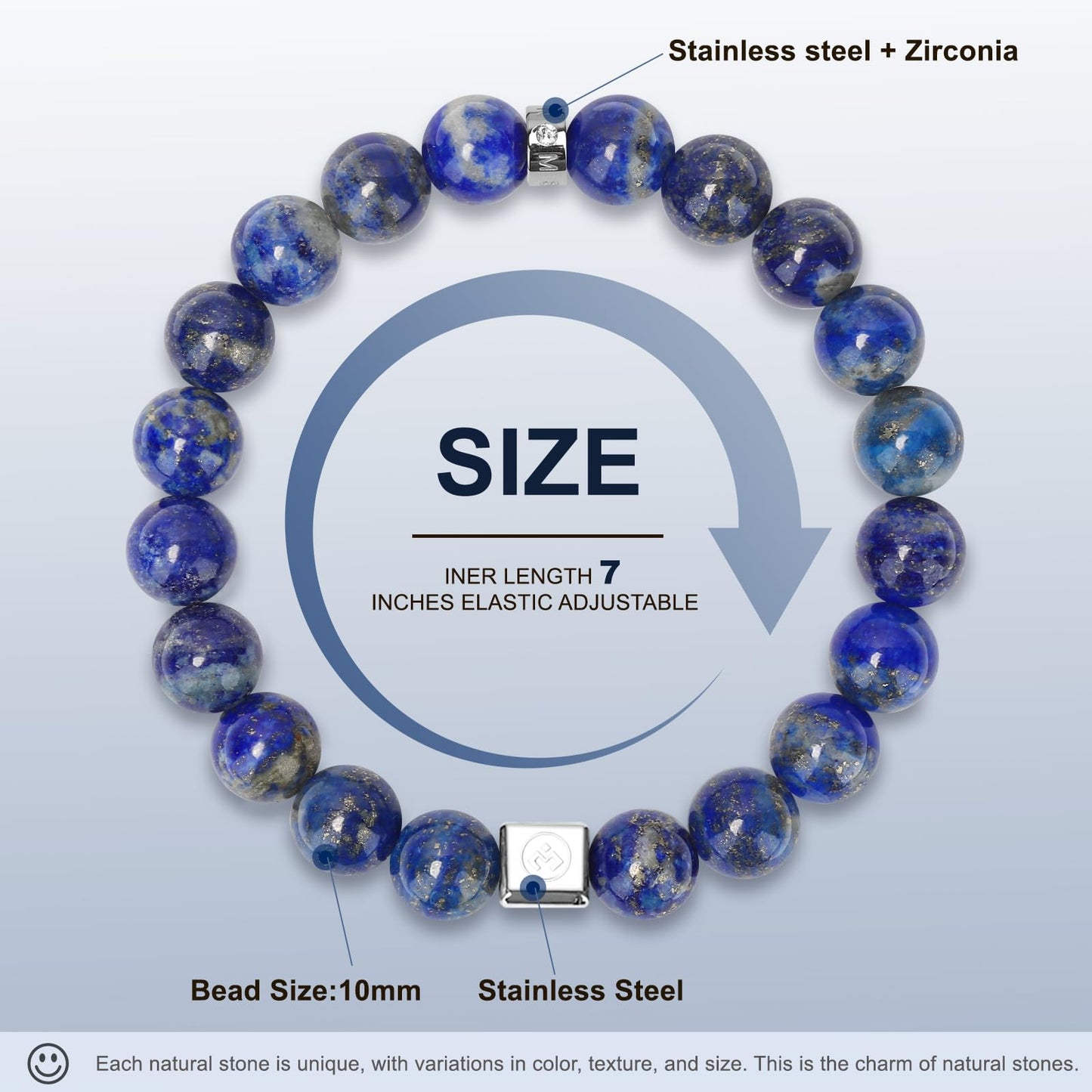 M SHUYUN Mens Beaded Bracelets, 10MM Elastic Adjustable Link Bracelet with Natural Gemstone, Gifts for Men, Anniversary, Christmas and Thanksgiving,Lapis Lazuli/Obsidian/Silver Sheen Obsidian.