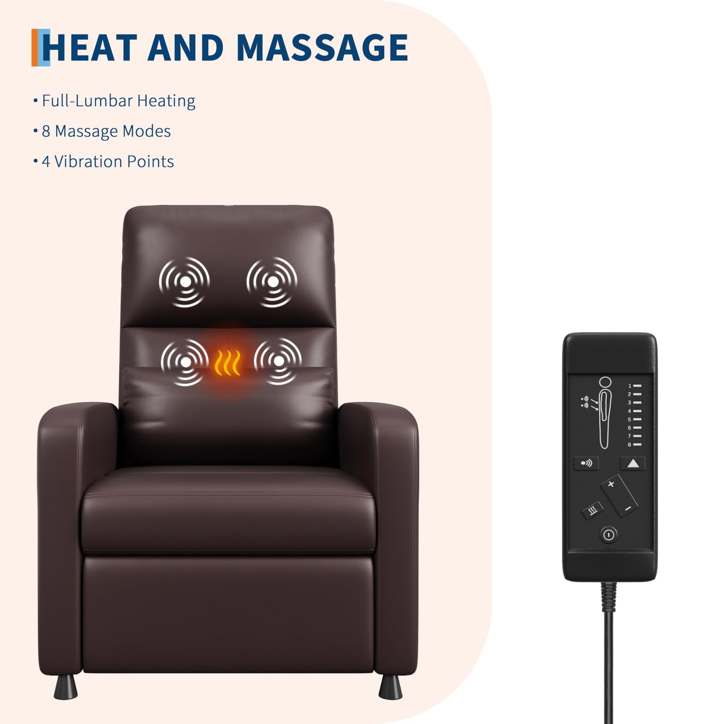 GarveeHome Power Recliner Chair - Heat and Massage, Adjustable Electric Recliner Ergonomic PU Leather Single Sofa, Tall Back, Padded Seat, Home Theater Seating for Living Room