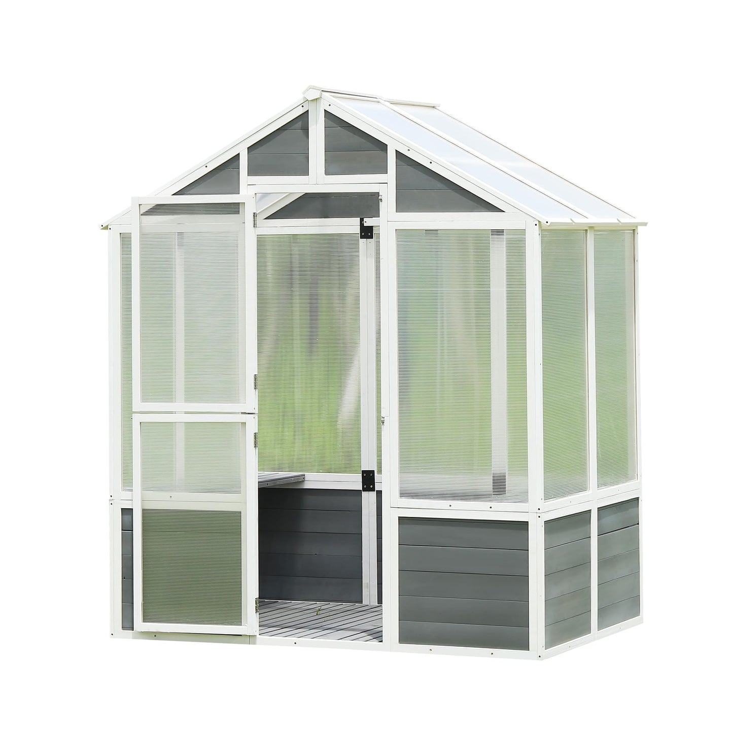 Lovtimber Polycarbonate Greenhouse, Outdoor Walk-in Hobby Green House for Patio Backyard Lawn, Wooden Greenhouse Garden Shed for Plants, Grow House with Front Entry Door (76x48x86 in)