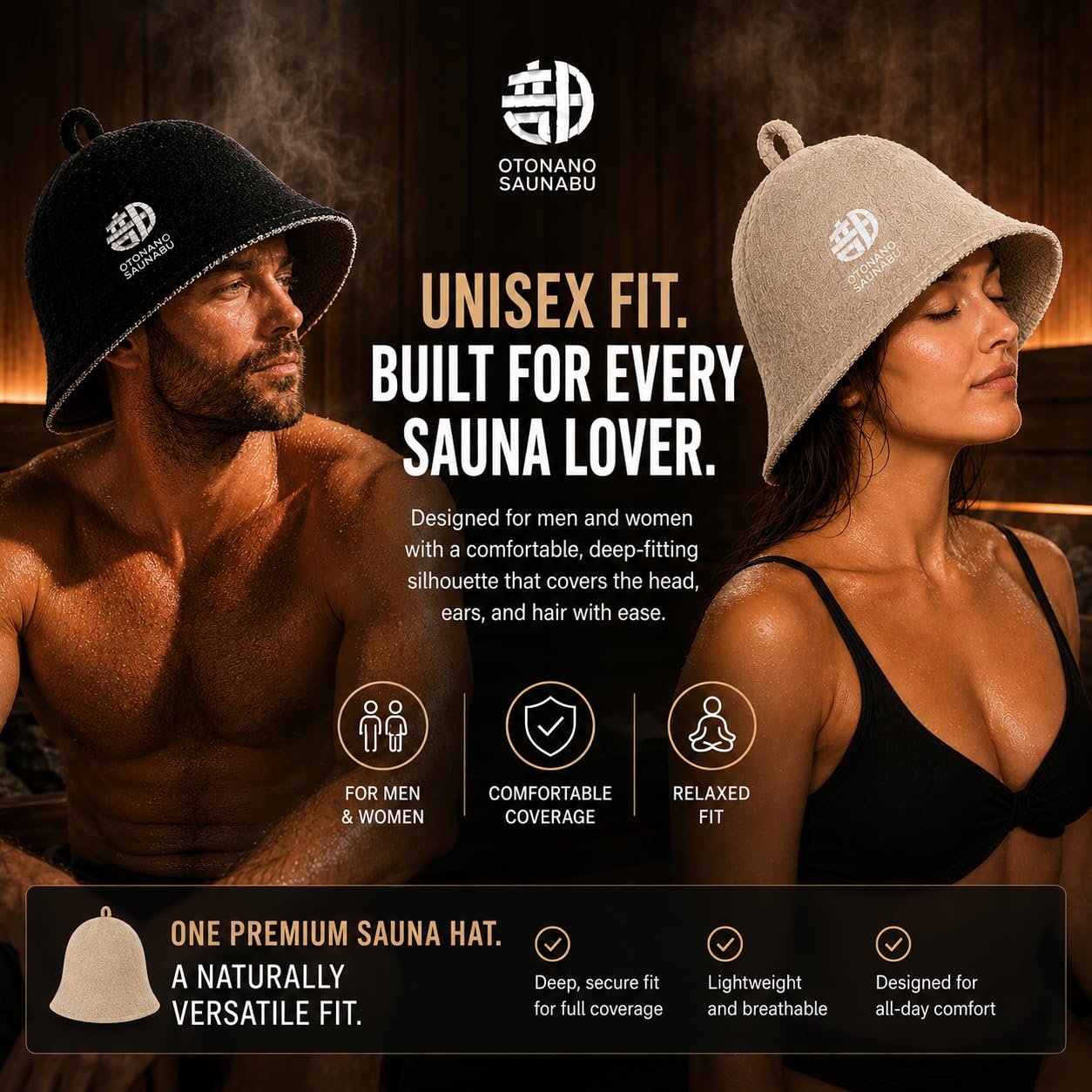 OTONANOSAUNABU Brown Sauna Hat – Japanese Design, 100% Wool Felt,Double-Layer Reversible Sauna Cap for Men & Women,Heat Protection Finnish Banya Hat