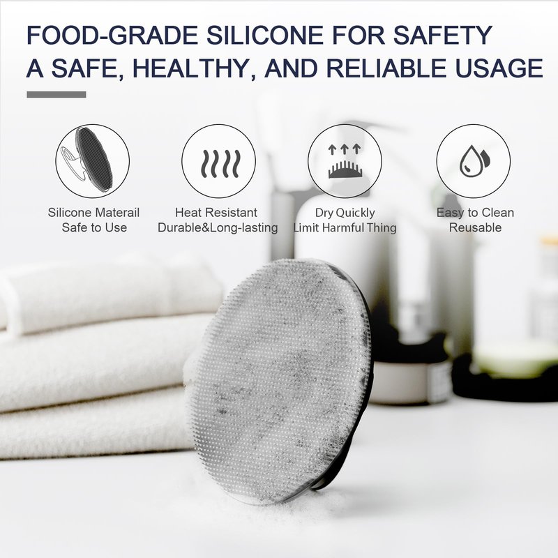 BEAUTAIL Silicone Body Scrubber Shower Bath Wash Brush Gentle Exfoliating Scrub Cleansing Loofah for Women Men Baby Sensitive Skin, Easy to Clean, Lather Nicely, More Hygienic, 1 Pack, Black