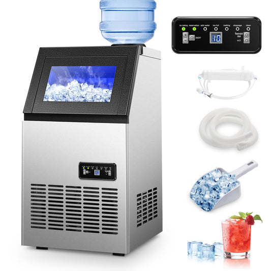 Amzgachfktch Commercial Ice Maker, 120 lbs/24H Ice Machine, 2 Water Inlet Modes, Under Counter Ice Maker with 33 lbs Storage, Auto Self-Cleaning, Freestanding Ice Machine for Home Office Bar