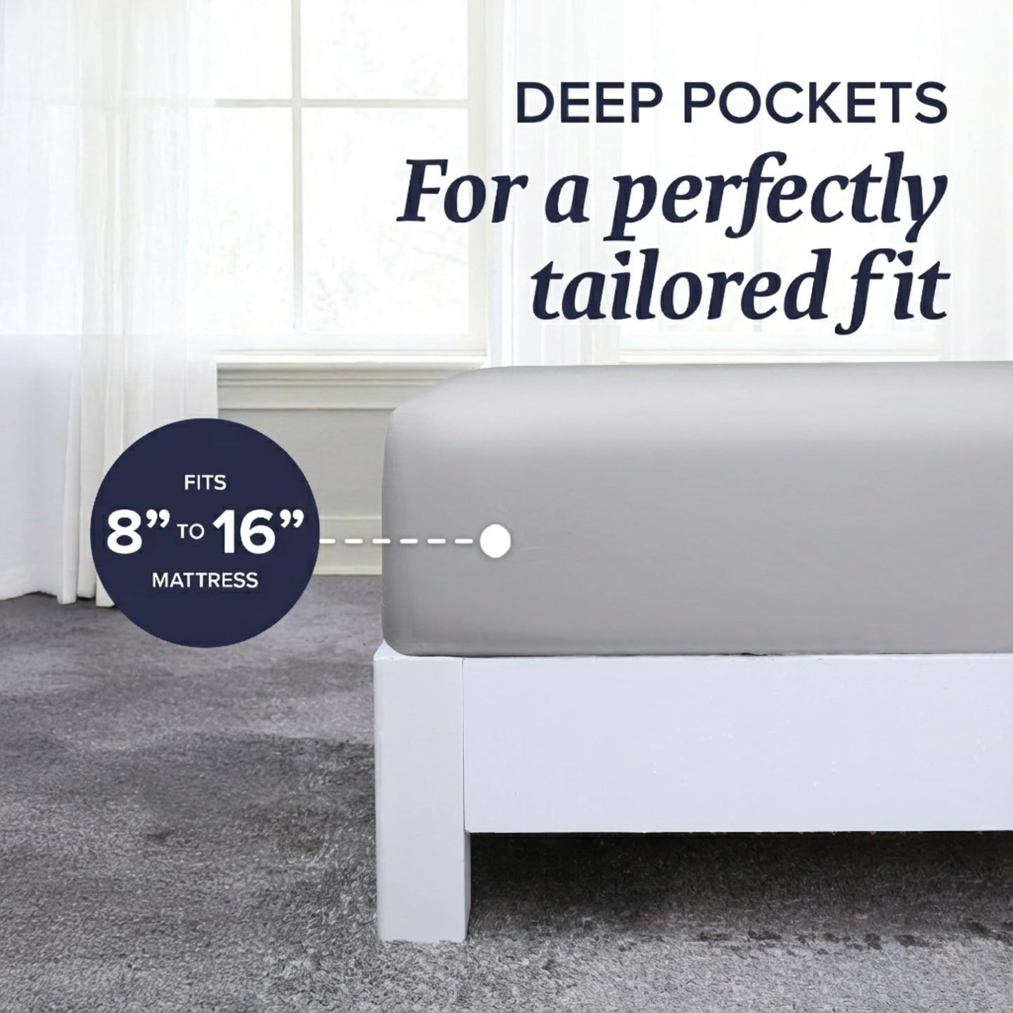 Beckham Hotel Collection Down Alternative Pillows & Cotton Sheets 4 Piece Set, 16" Deep Pocket, 2 Open End Pillowcases, Queen, Gray