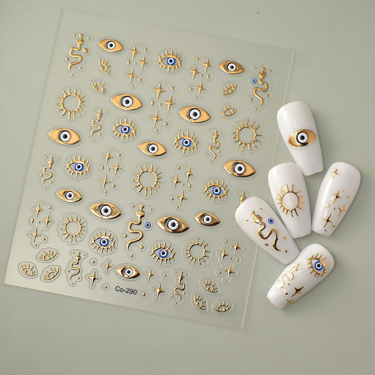 5D Embossed Gold Nail Stickers for Nail Art Evil Eyes Nail Art Stickers Decals for Acrylic Nails Self Adhesive Star Nail Decals Design Gold Nails Supplies for Women Girls