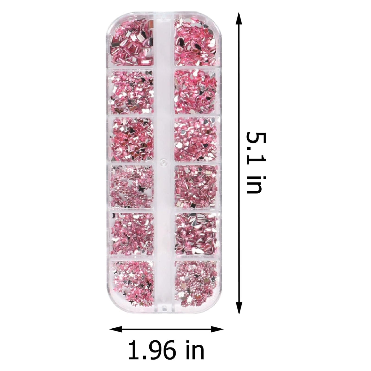 12 Grids Pink Multi Shapes Nail Charms Bow Knot Nail Rhinestones Love Water Drop Design Nail Art Charms Acrylic Nail Art Accessories Crystal Flatback Shiny Nail DIY Decoration Women