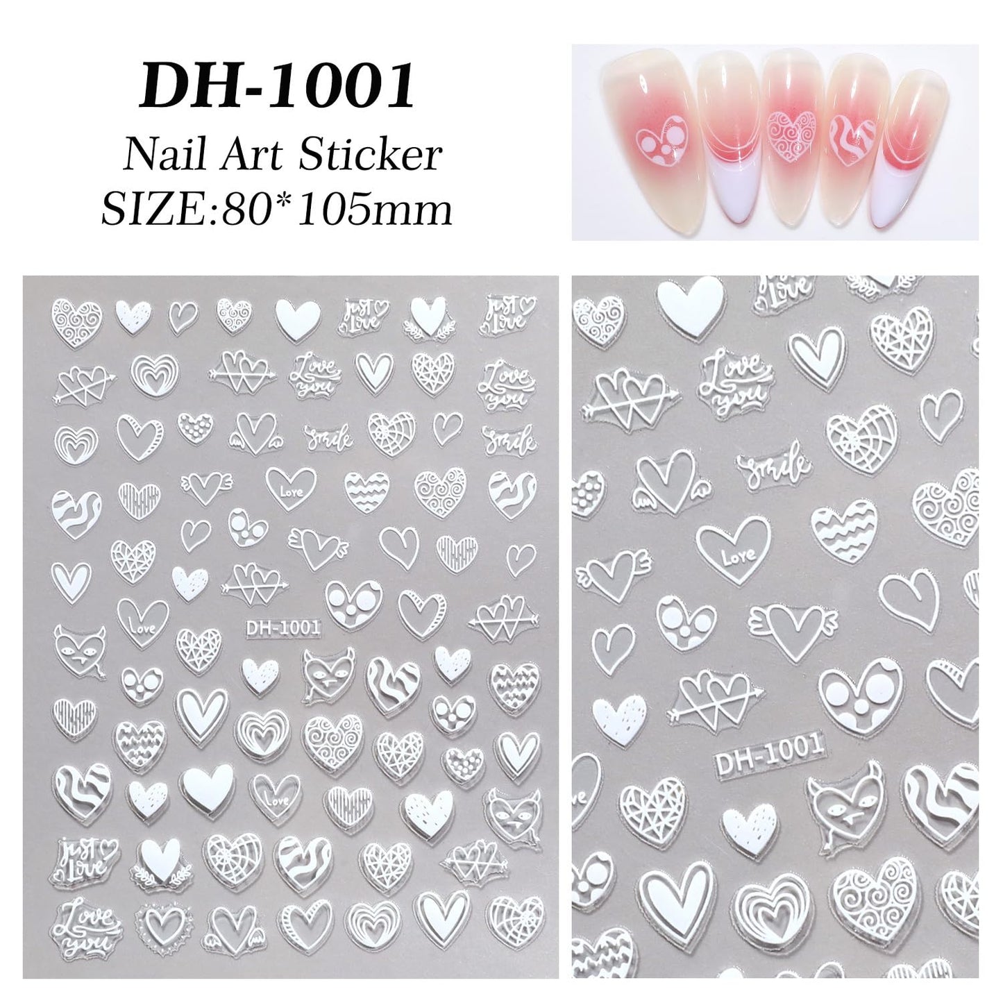 7 Sheets Heart Nail Stickers for Nail Art Valentine’s Day Nail Decals 5D Self-Adhesive Coloful Heart Nail Design Valentines Day Nails Supplies for Women Girls DIY Nail Art Decor