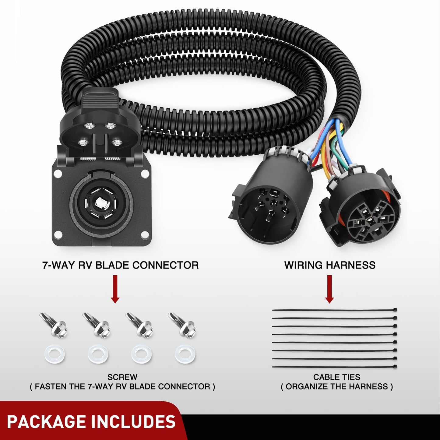 Nilight Truck Bed USCAR to 7 Pin Trailer Wiring Harness Extension 7FT USCAR to RV Blade Tailgate Light Adapter for Chevy Ford GMC Dodge Nissan Toyota 5th Wheel Gooseneck
