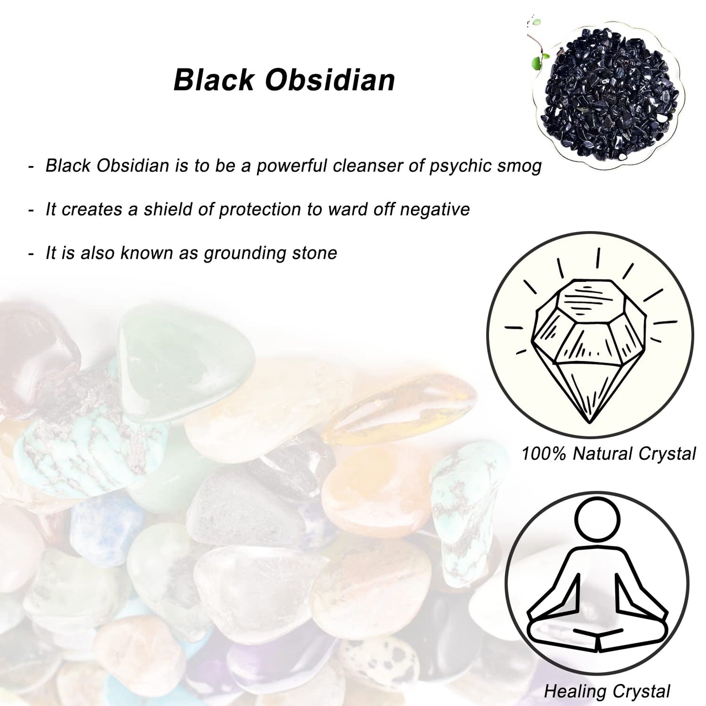 Natural Black Obsidian Tumbled Chips Crushed Crystal Stone, 7-9mm Polished Healing Crystal Chips Healing Reiki Crystal Jewelry Making Home Decoration