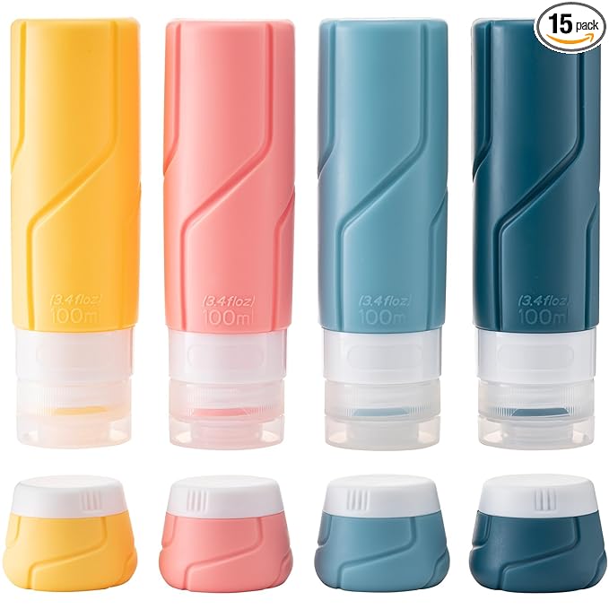 MODENGKONGJIAN Travel Bottles for Toiletries,TSA Approved Silicone Squeezable Travel Shampoo Bottles, 3oz Leak Proof Refillable Toiletry Cosmetic Containers ï¼15 Pcs/Colorfulï¼