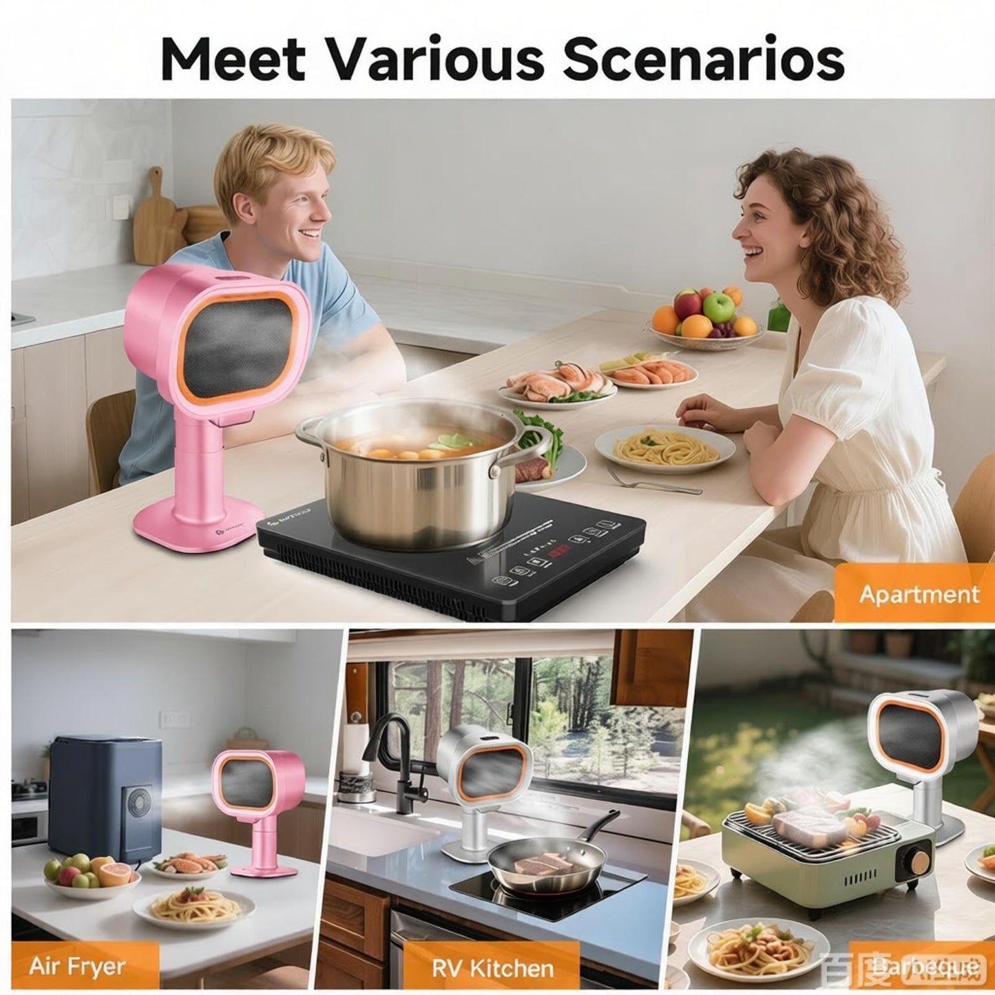 Portable Range Hood - 6-Speed Adjustable Exhaust Fan with Telescoping Height & 60° T，PINK