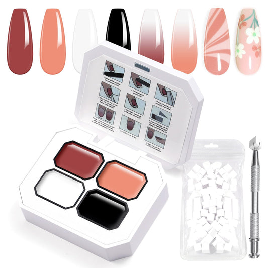 U-Shinein Gradient Painting Gel, 4 Colors Ombre Gel Nail Polish Include White Nude Almond Black Sponging for Pigment Pat Nails French Manicure Soak Off UV DIY Nail Art Essentia Set