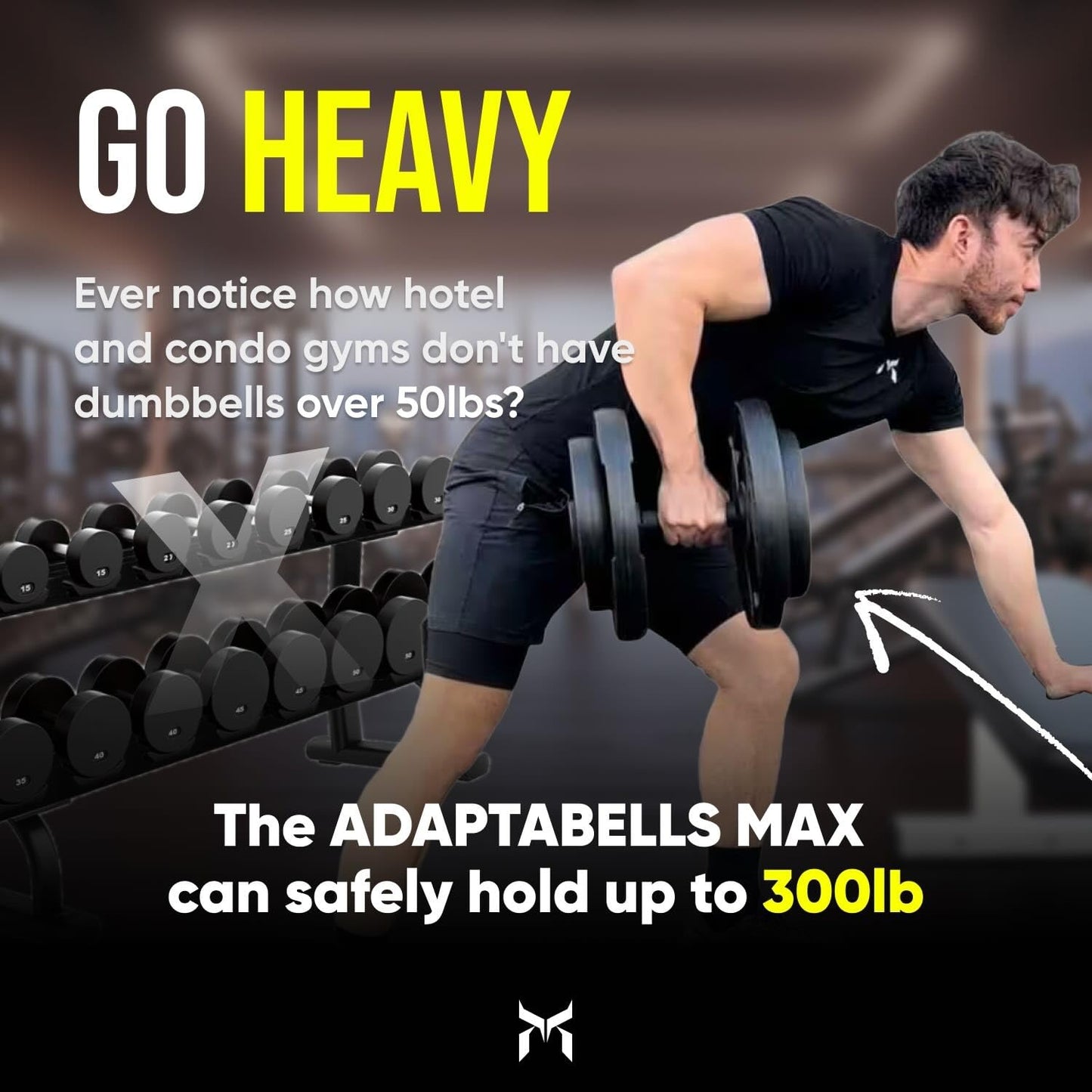 Kensui AdaptaBELL MAX – Heavy-Duty Adjustable Dumbbell Handles (Pair) – All-Metal Construction, Supports 300+ lbs – Compatible with 1” Standard & 2” Olympic Weight Plates – No-Overhang Design for Home Gym & Travel