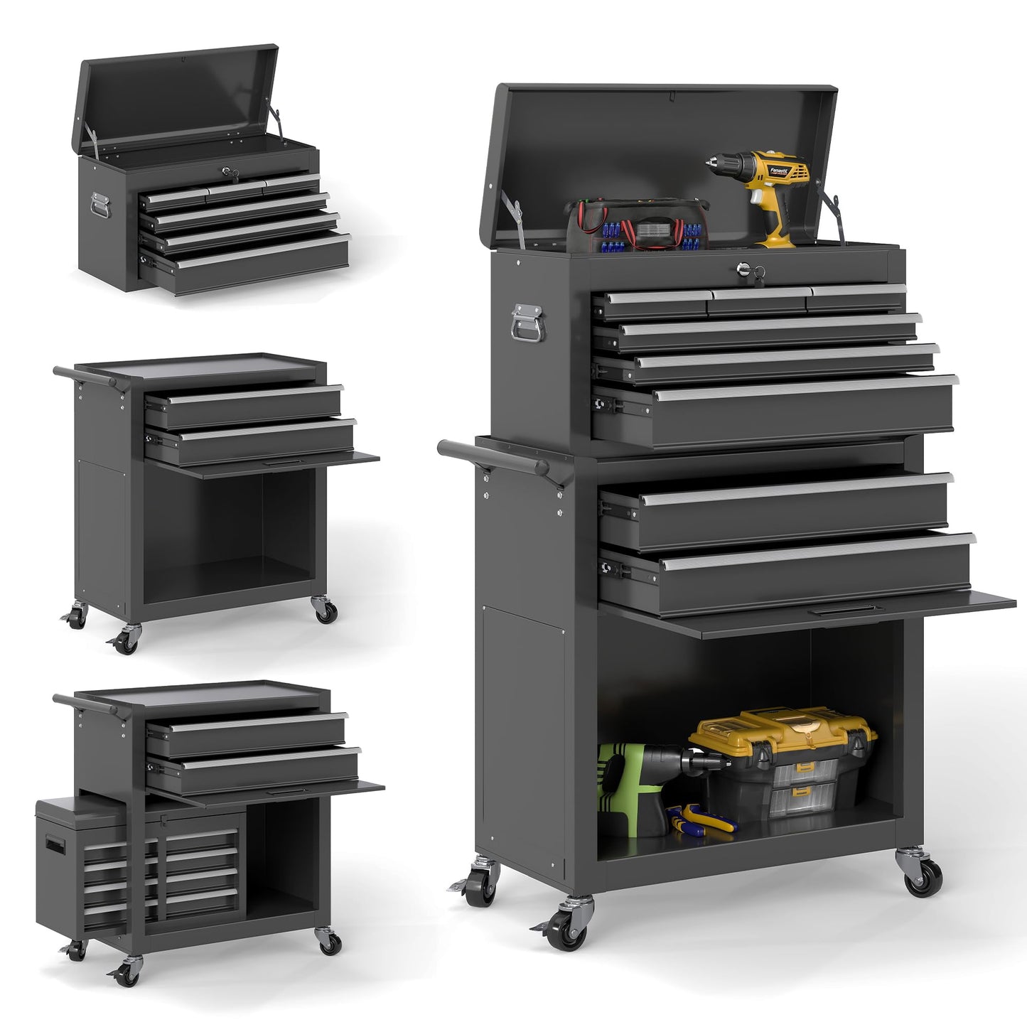 HOWSVN Tool Chest, 8 Drawers Rolling Tool Cabinet, Removable Cabinet Storage Tool Box with Hooks and Liners,Universal Lockable Wheels, Metal Tool Storage Cart, Tool Box for Garage, Workshop