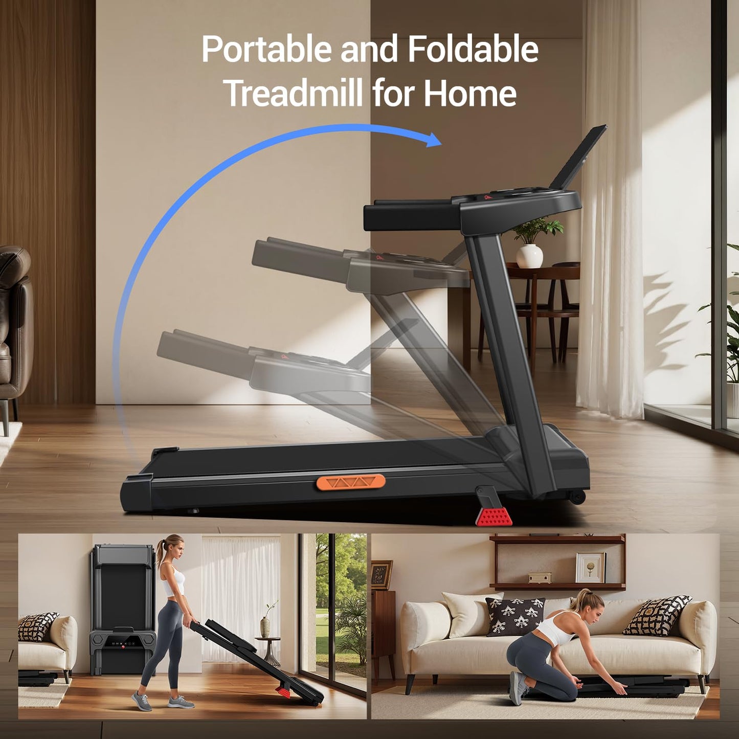 LONTEK 3-in-1 Foldable Treadmill with 15% Incline, Portable Treadmills for Home and Office, Folding Treadmill with Handles, 3.0HP Quiet Walking Pad with Three Screen Display, 300Lbs Capacity