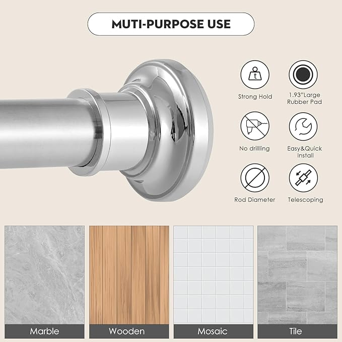 Silver Long Curtain RodTension Shower Curtain Rods 30 to100 inch Adjustable Spring Heavy Duty Rods for Bathroom Windows Outdoor No Drill No Slip Stainless Steel