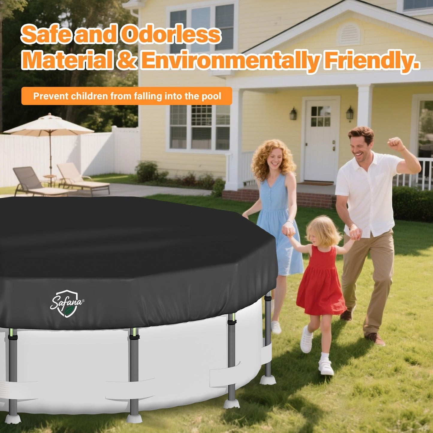 SAFANA 18FT Round Pool Covers for Above Ground Pools, Round Swimming Pool Cover [Upgrade 420D Thicker] Protective Leaf Cover, Elastic Band Auto Shrink & Seal, Tear Resistant, UV Protection, Black