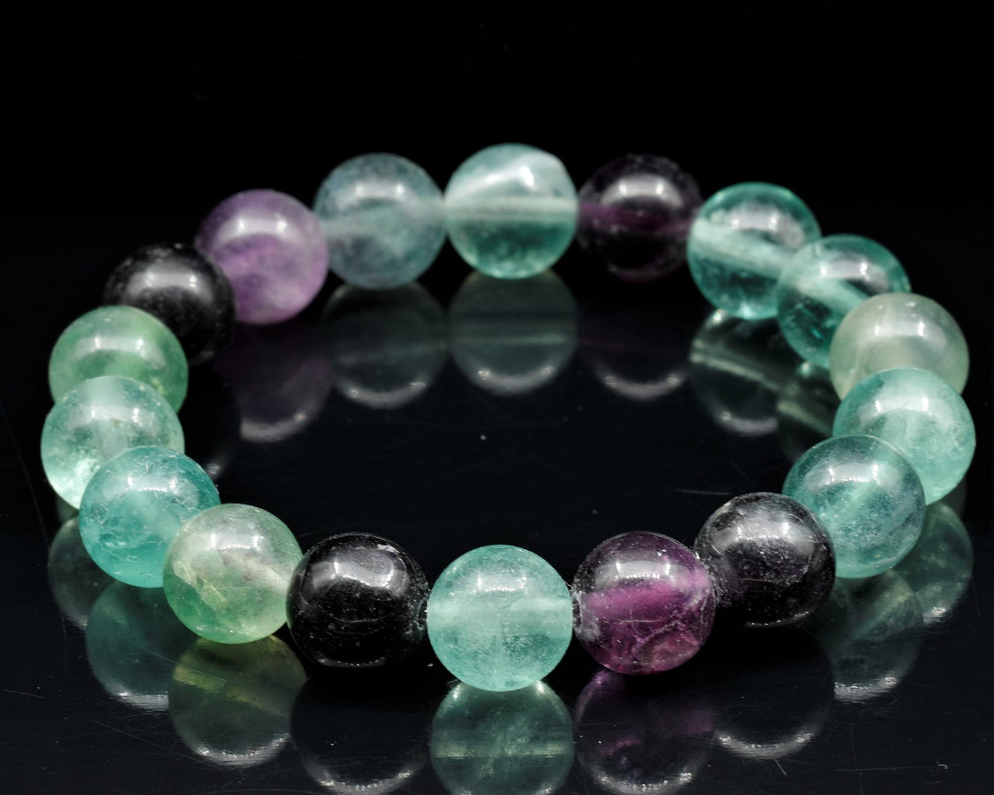 ElisaJewelryArt Fluorite Beaded Stretch Bracelet for Men & Women | Handmade Natural Stone Jewelry with 8mm Fluorite Beads | Pisces Zodiac Chakra Elastic Bracelet | Clarity Balance Gift