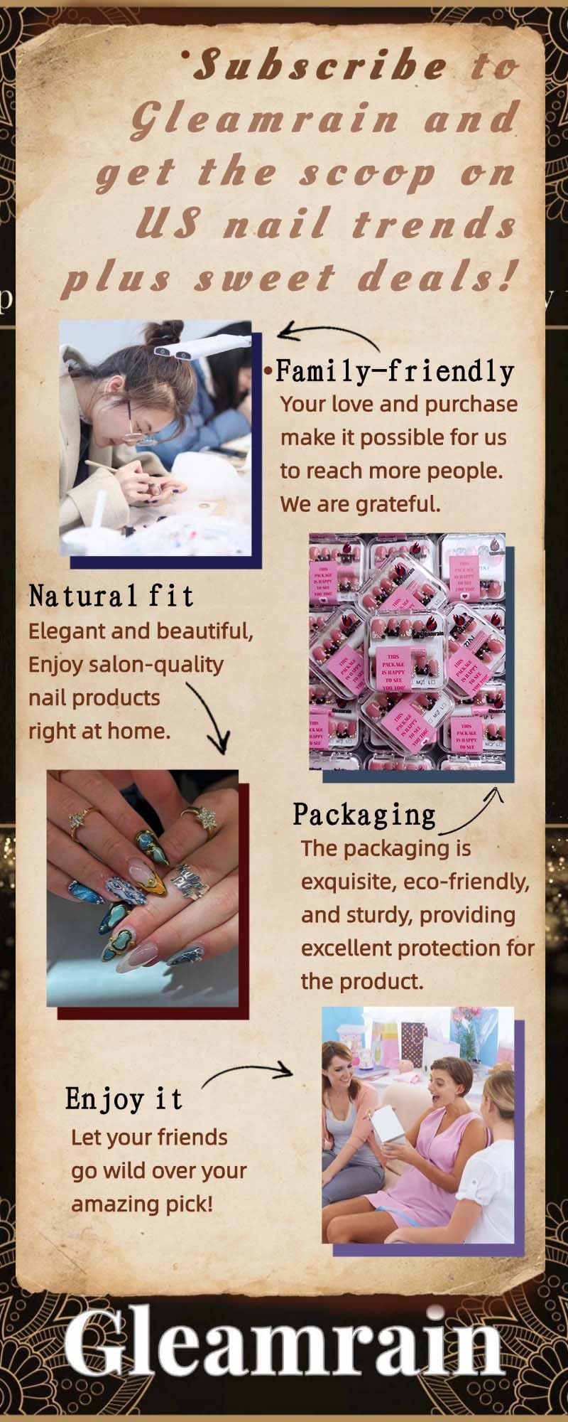 Gleamrain French Stiletto Press on Nails Nude Base Red Rhinestone Decor Glamorous for Prom and Party Birthday Gift for Women M Size 1132HD