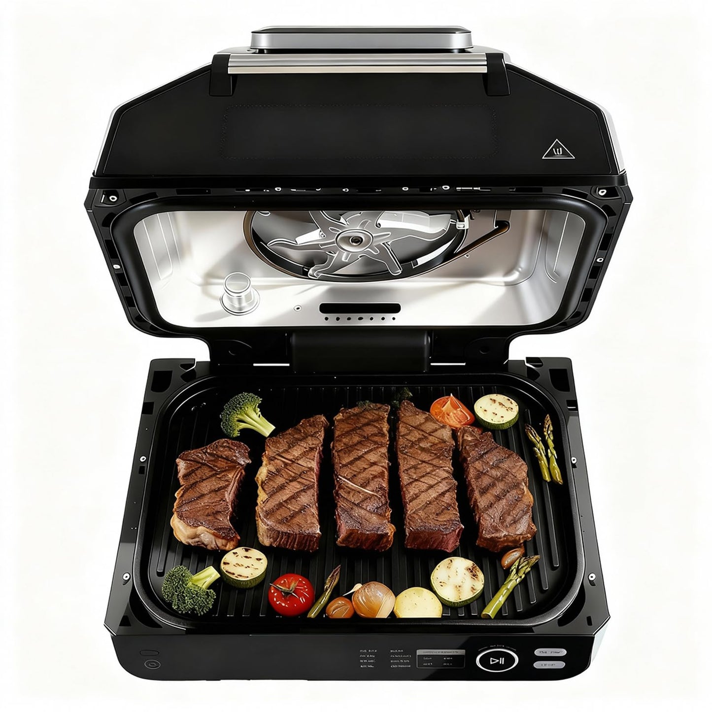 OLIXIS Electric Grill Outdoor/Indoor, 8-in-1 Multifunctional Large Electric BBQ Grill for Air Fry, Bake, Roast, Steak, Broil and Dehydrate, Safe Non-Stick Coating, Fry Basket Included