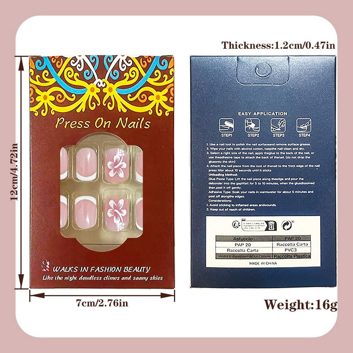 24 Pcs Flower Press on Nails Square White French Tip Fake Nails with Designs Glossy False Nail Spring Floral Stick on Nails Full Cover Short Acrylic Nails for Women Manicure Decorations