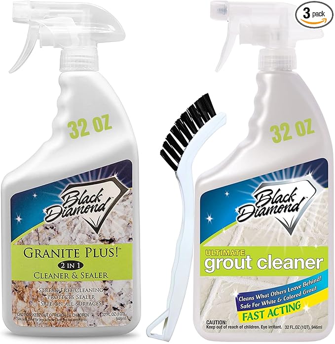 Granite Plus (Cleaner & Sealer) Deep Cleans & Seals All Natural Stone Countertops + Ultimate Grout Cleaner with Brush â Safe for Natural Stone - Acid Free - Lifts Dirt & Stains (2pack)