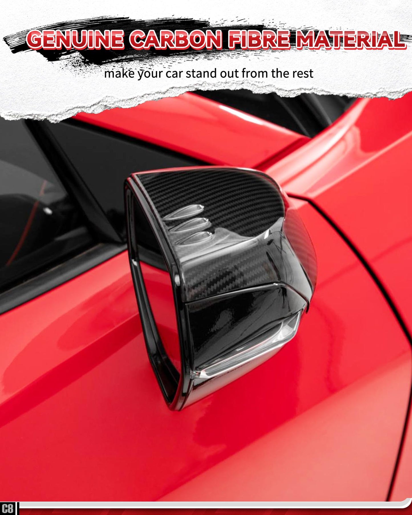 Etesan Carbon Fiber Mirror Covers Fit for Corvette C8 Z51 Z06 Stingray E-Ray 2020-2025, Real Carbon Fiber Rear view Mirror Guard Cover Trim 2PCS