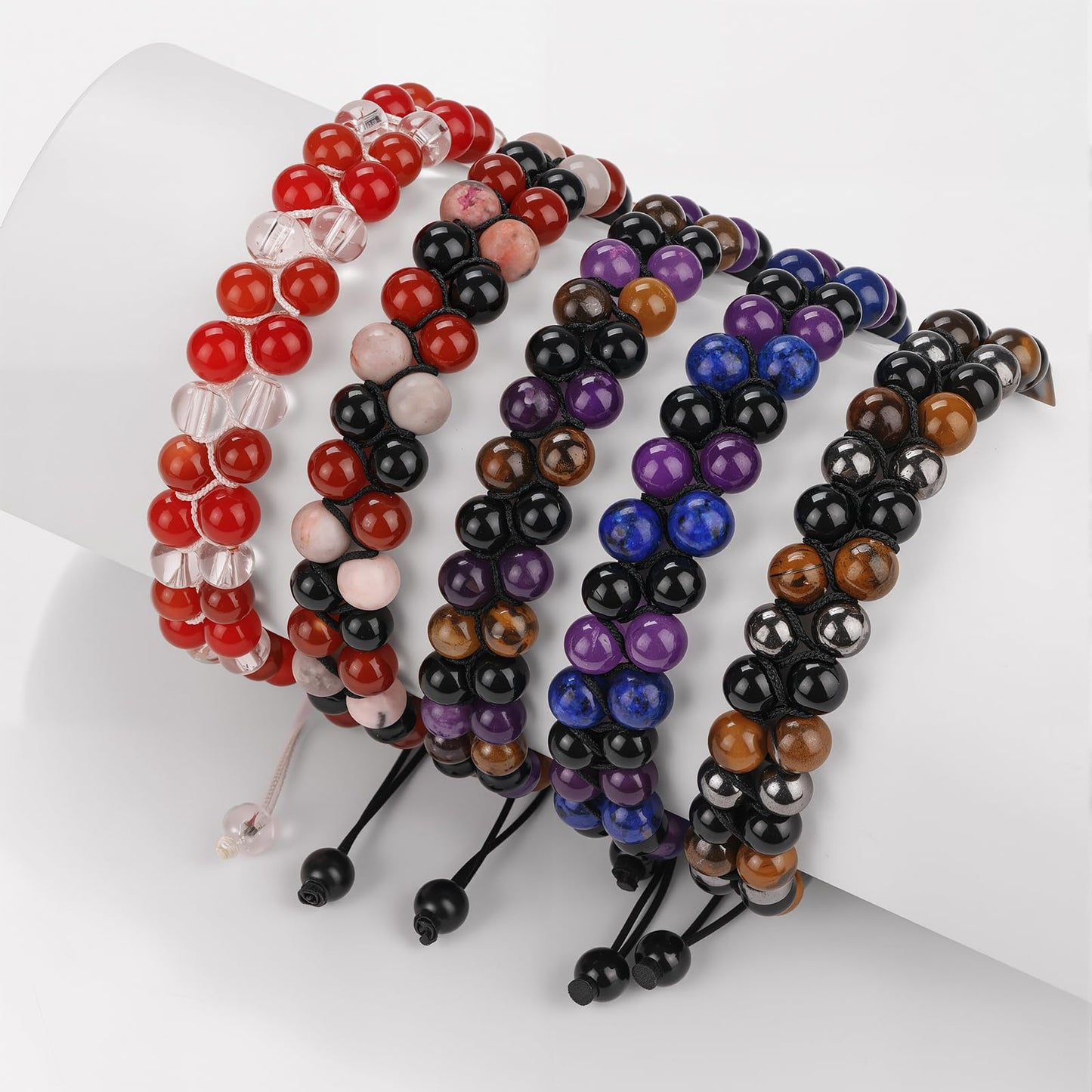 Raicegs New Beginnings Bracelet Natural Stones Black Tourmaline Tiger Eye Amethyst Beaded Bracelet for Men Women Healing Crystal Bracelet
