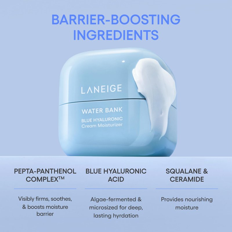 LANEIGE Water Bank Blue Hyaluronic Cream Moisturizer Refill: Hydrating Korean Face Cream with Squalane & Ceramide for Skin Barrier Support, Dermatologist-Tested