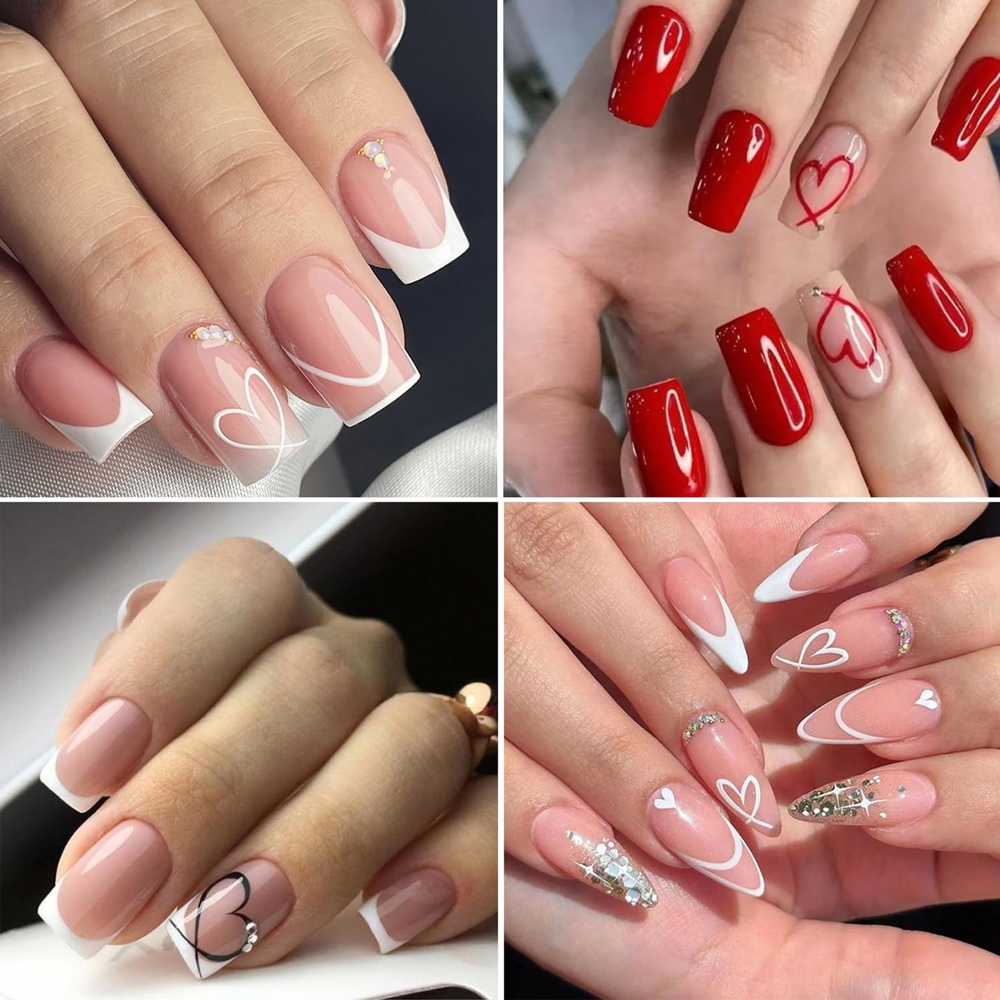 3pcs Valentine's Day Nail Art Stickers 3D Black White Pink Lines Love Heart Nail Decals Irregular French Stripe Lines Simple Valentine's Design DIY Adhesive Stickers Hearts Manicure Decor for Women