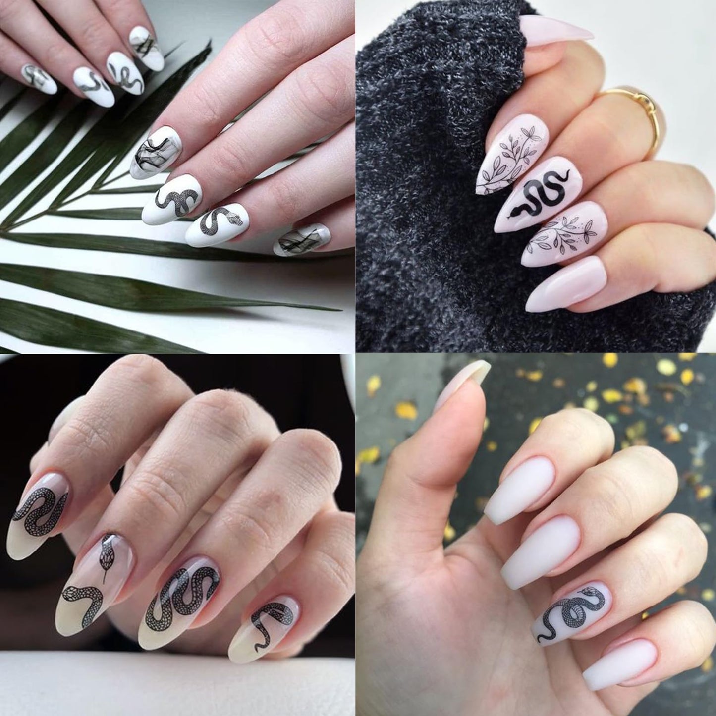 5 Sheets Snake Nail Art Stickers 3D Self-Adhesive Animal Nail Sticker Cartoon Snake Design Nail Decals for Women Girls Animal Manicure Tips DIY Nails Accessories