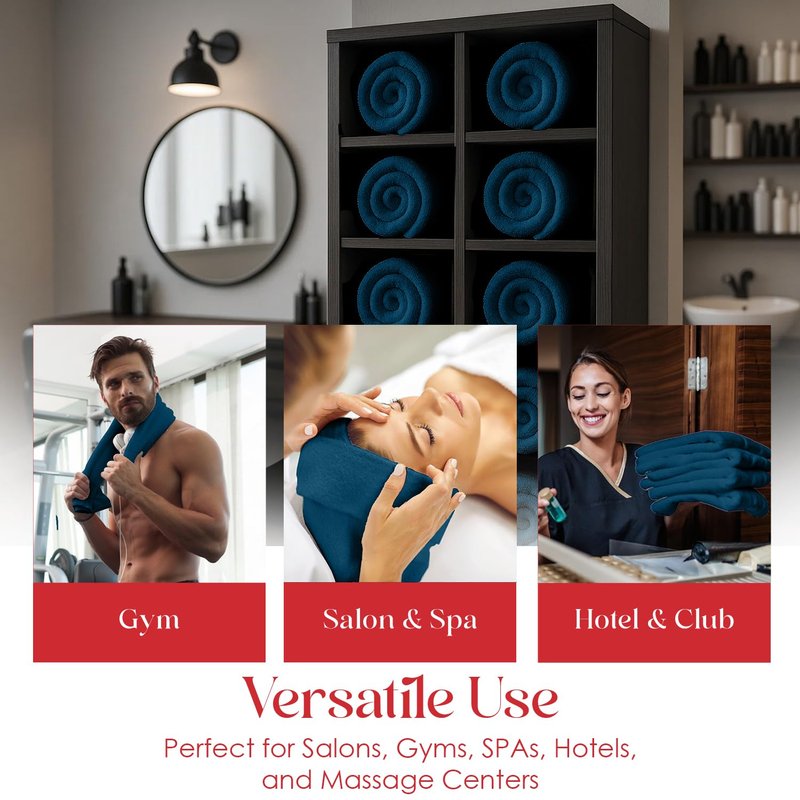 RIVERSIDE Pack of 24 Salon Towels Set – 16 x 26 Inches, 100% Ring Spun Cotton Highly Absorbent and Quick Dry Towels for Salon, Hand, Barber, Gym, Home & Hair Care, Navy Blue