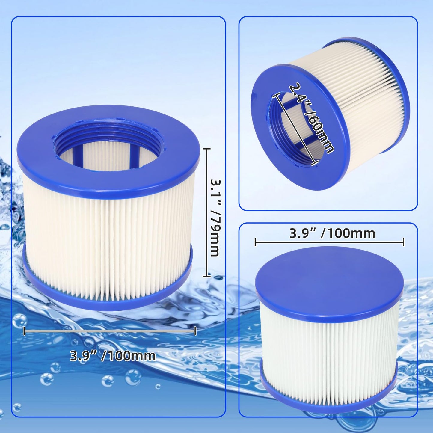 Lucasou 60% Denser Filter, High-Efficiency Screw-in Hot Tub spa Filters Replacement Compatible with All Relxtime, Aleko, Wejoy, Aquaspa Hot Tubs & Other Spas(8 Filters + 4 Filter Bags)