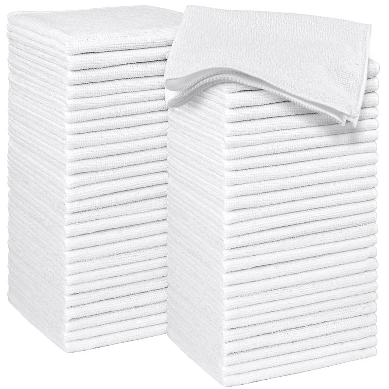 HOMEXCEL Microfiber Washcloths Towel Pack of 50, 12" x 12" Highly Absorbent and Soft Face Towels Wash Cloths for Bathroom, Gym, Hotel and Spa, Fast Drying Multi-Purpose Cleaning Cloth, White
