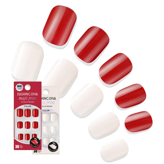 Dashing Diva Magic Press Nail Bundle - White Chocolate Cherries Collection - Short Square Press On Nails - Cherry Popsicle & Coconut Milk - Long Lasting Gel - Lasts Up to 7 Days - 2 Sets