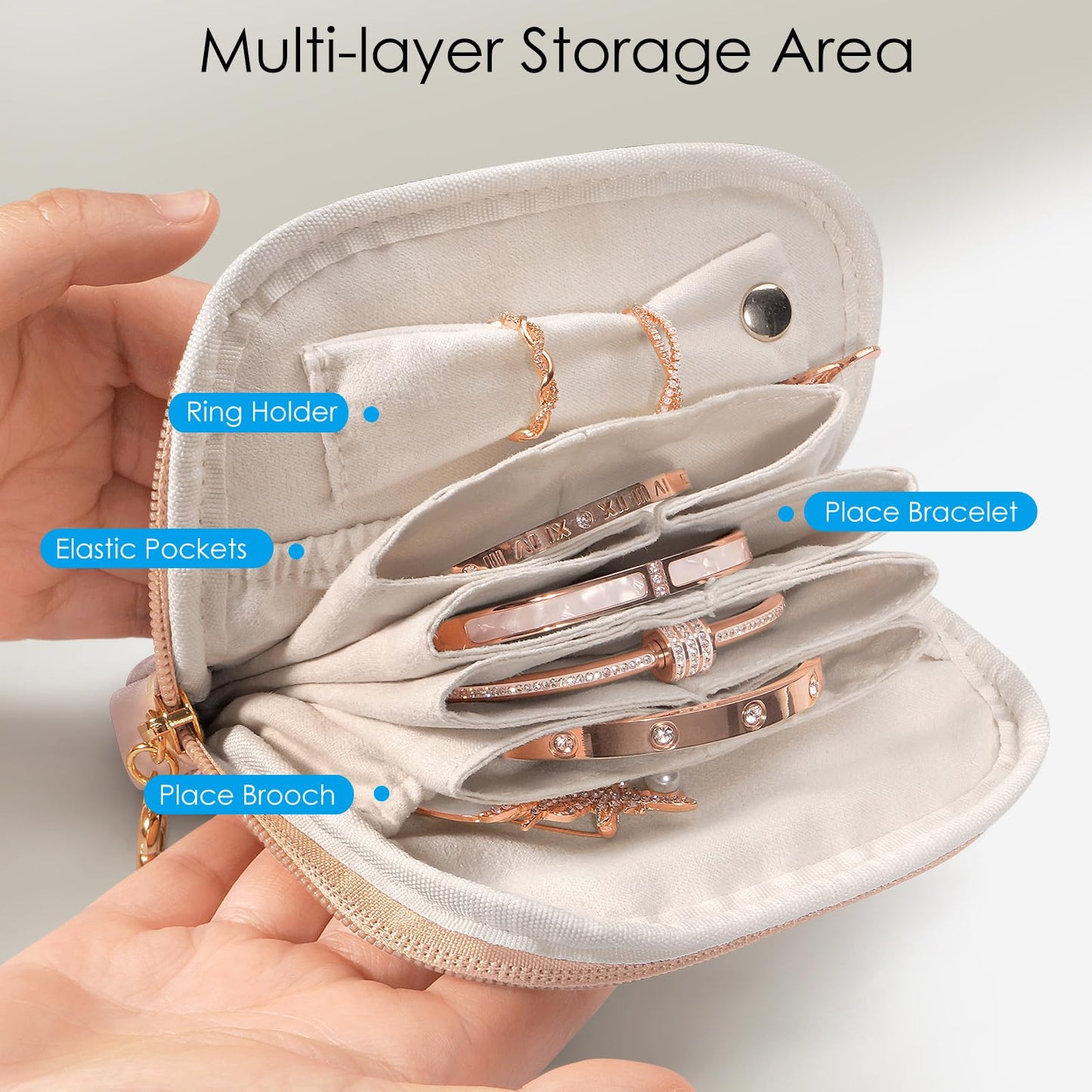 SITHON Small Travel Jewelry Case with Ring Holder, Mini Velvet Jewelry Pouch Bags, Compact Storage Organizer for Bracelet Necklaces Earrings Travel Essentials, Mother’s Day Gifts (Apricot Pink)