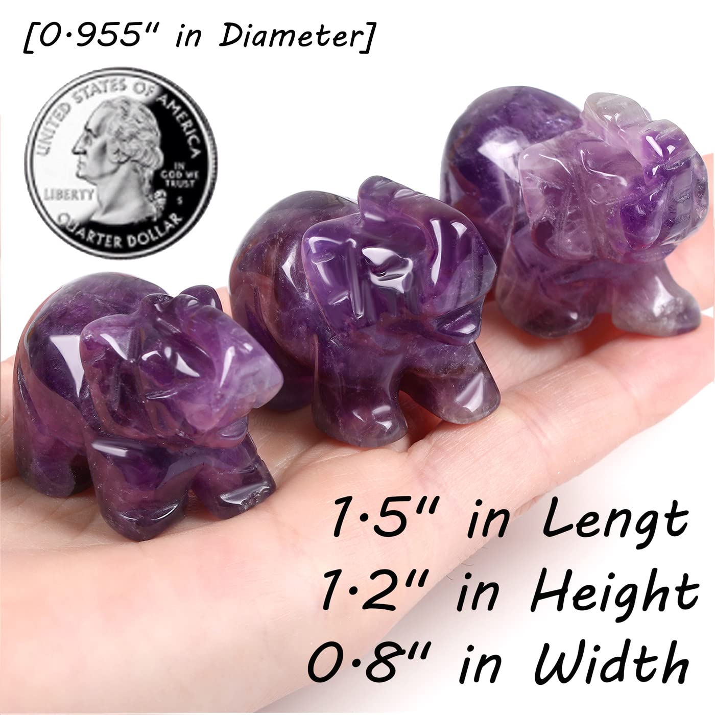QINJIEJIE 3PCS Elephant Decor Amethyst Statue Crystals Rose Quartz Green Aventurine Cute Desk Stones Statue Gemstones Decoration Room Office Decor Pocket Spiritual Gem Gift for Women 1.5