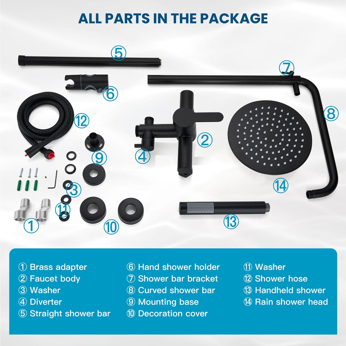 gotonovo Outdoor Shower Fixtures SUS304 Stainless Steel Rain Shower Kit Faucet High Pressure Wall Mount 2 Dual Function 8 Inch Showerhead and Handheld Spray Combo, Single Handle, Matte Black