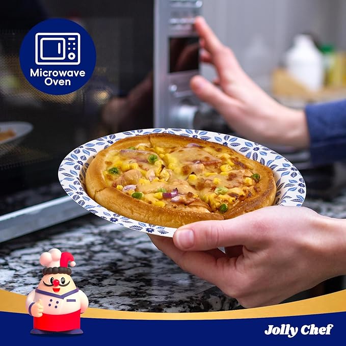 JOLLY CHEF 8.37 inch Paper Plates 280 Count Soak Proof, Cut Proof, Heavy Duty Printed Disposable Plate for Party or Everyday Use
