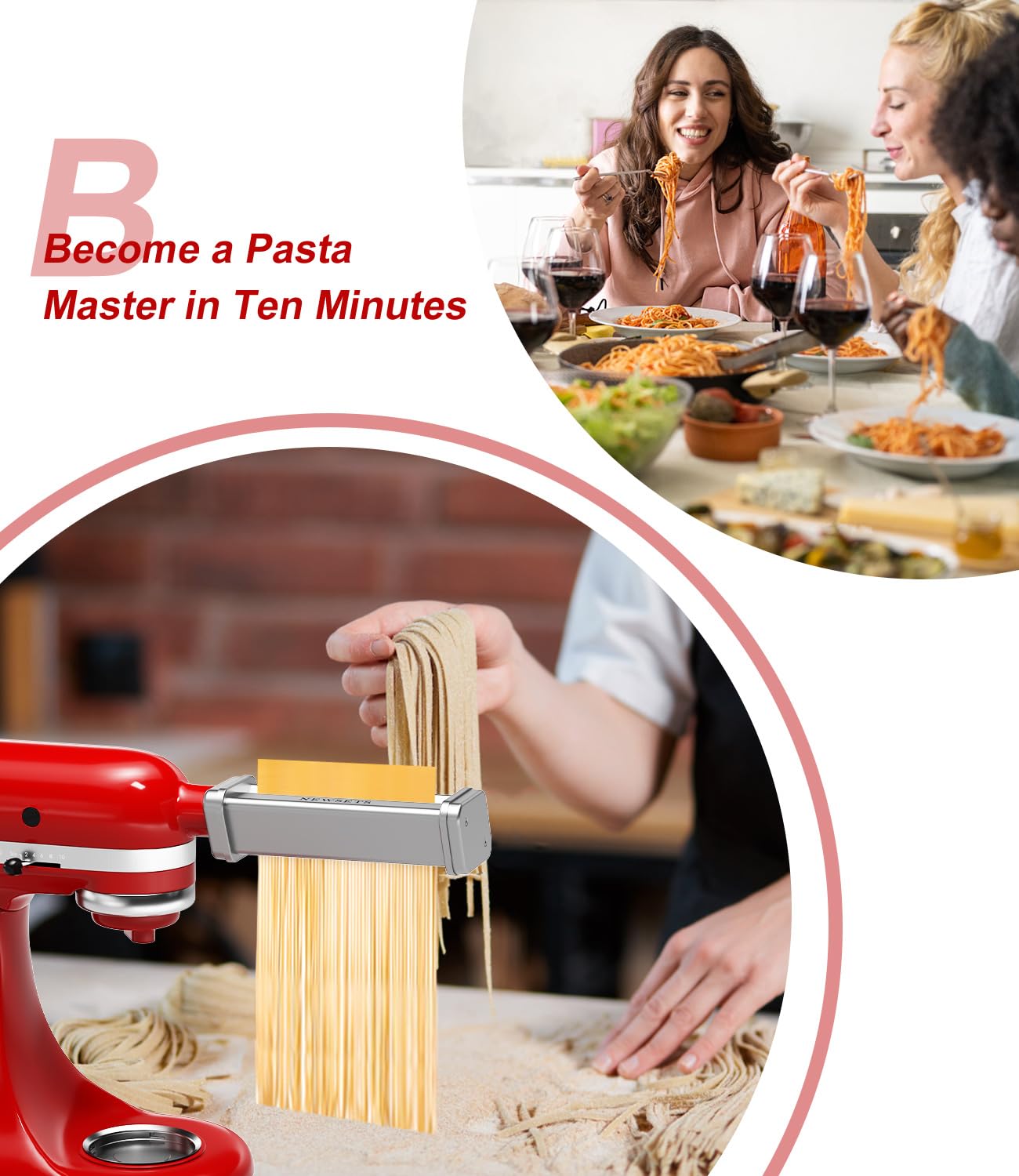 3 PCS Pasta Maker Attachments for All KitchenAid Stand Mixers, Pasta Accessories Including Pasta Roller, Fettuccine Cutter, and Spaghetti Cutter for Noodle Ravioli, 304 Stainless Steel,Cleaning Crush