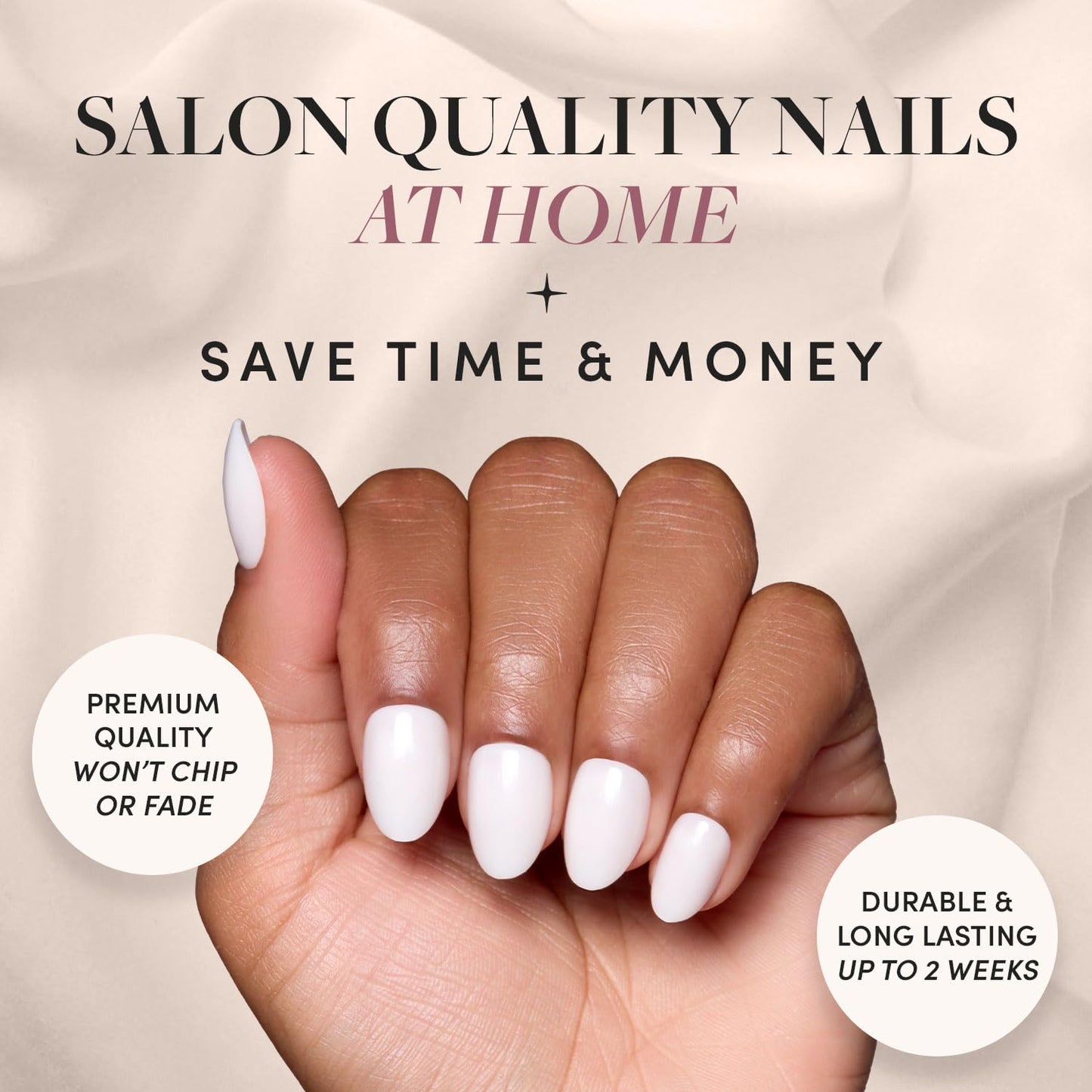 Glamnetic Press-On Nails Bundle - White Swan & Think Pink | Opaque Classic Off White Short Oval False Nails | Light Pastel Pink Short Oval Fake Nails | Reusable, Salon-Quality Nail Kits